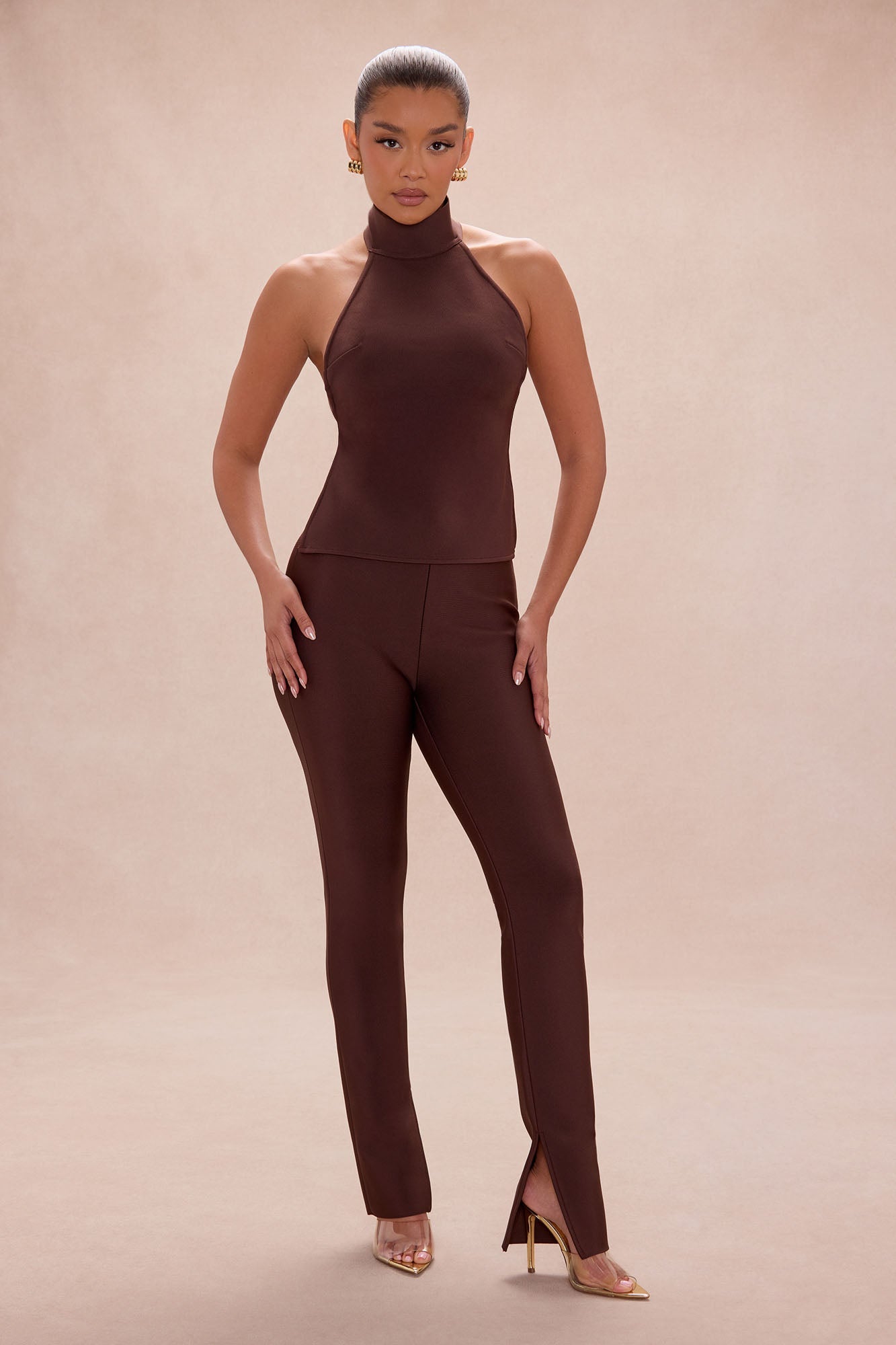 Jayden Backless Bandage Pant Set - Chocolate