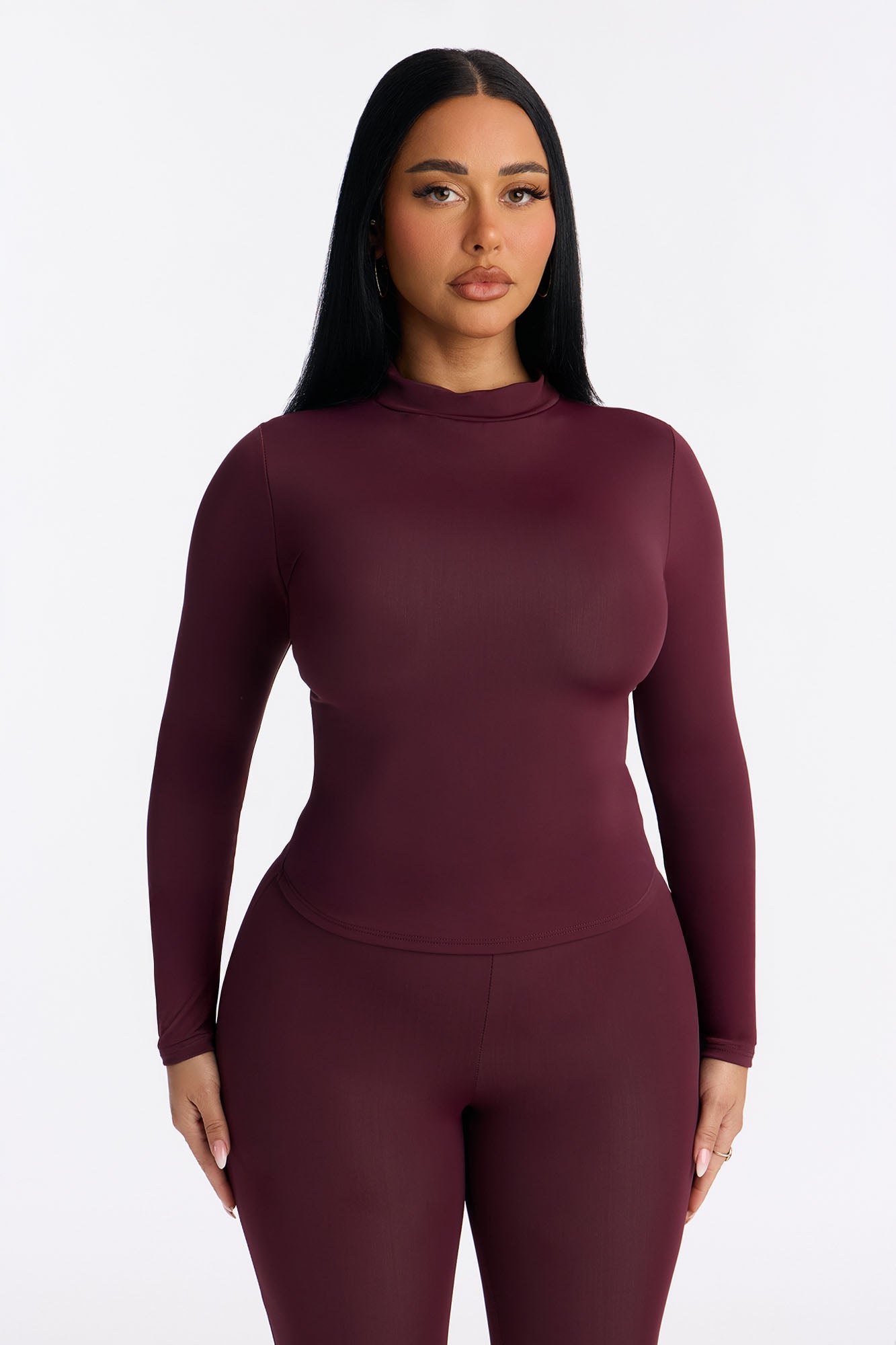Isabelle Mock Neck Capri Set - Burgundy