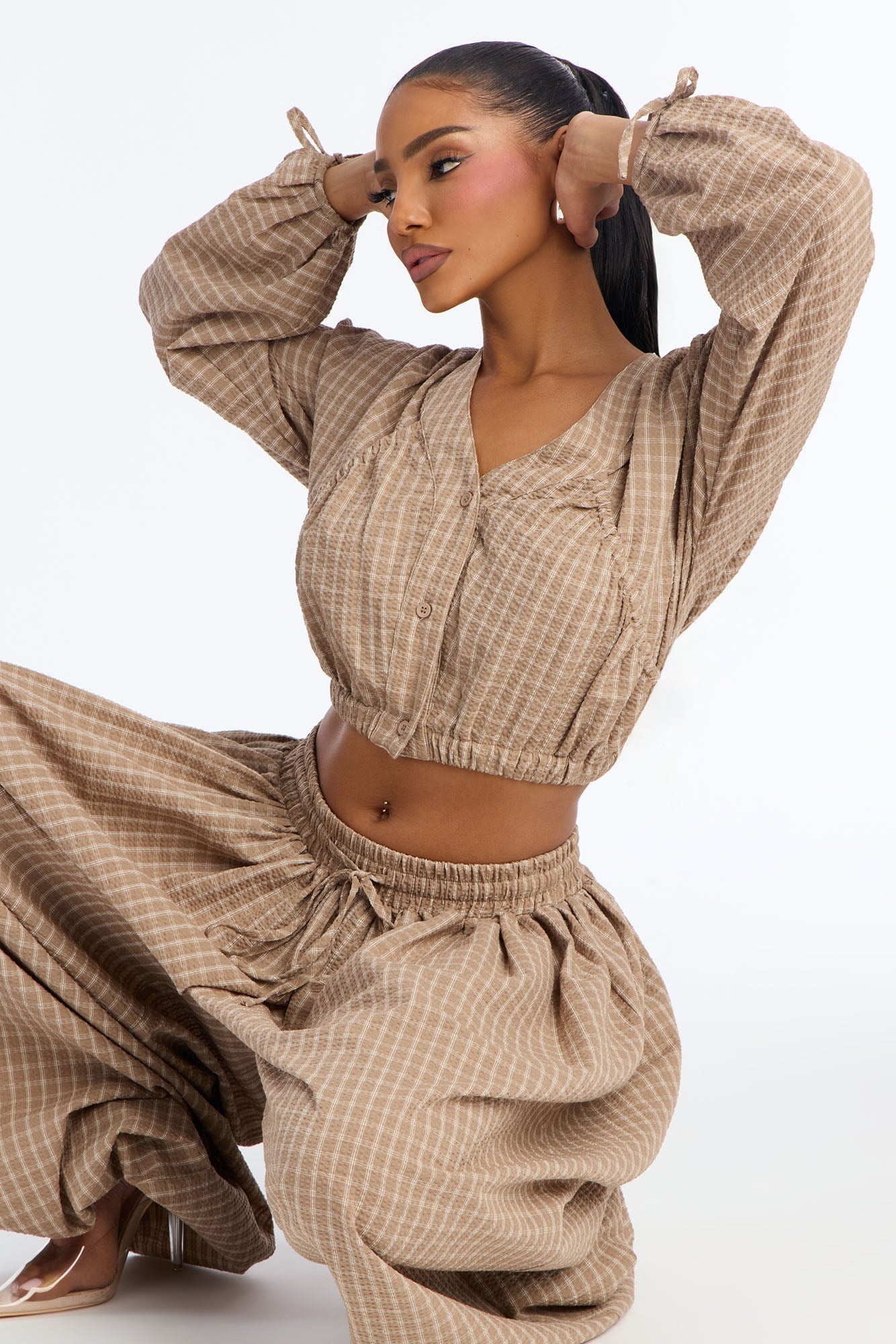 Prairie Pop Balloon Pant Set - Taupe