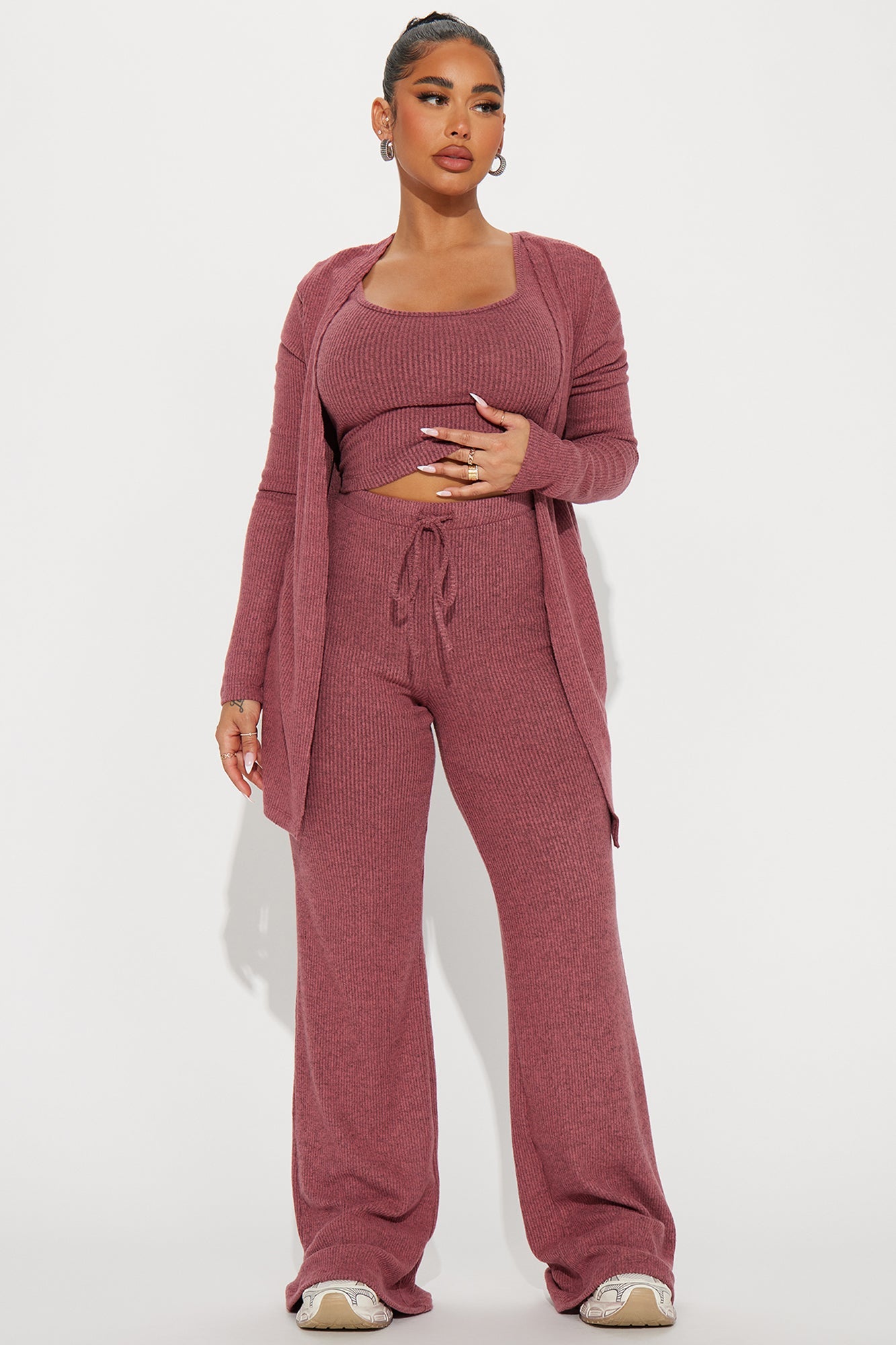 Calm N Cozy 3 Piece Pant Set - Mauve