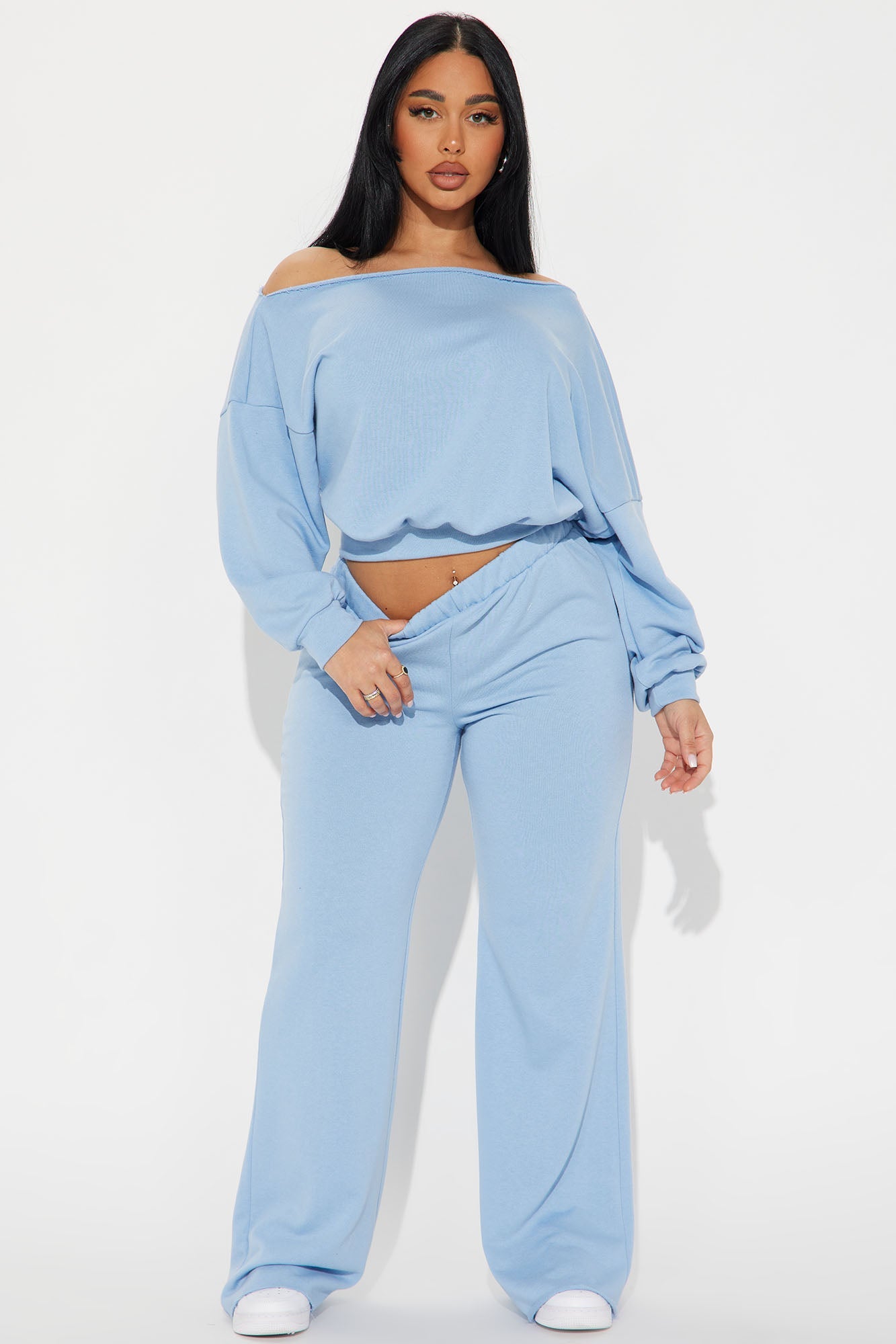 Robyn Off Shoulder Pant Set - Blue