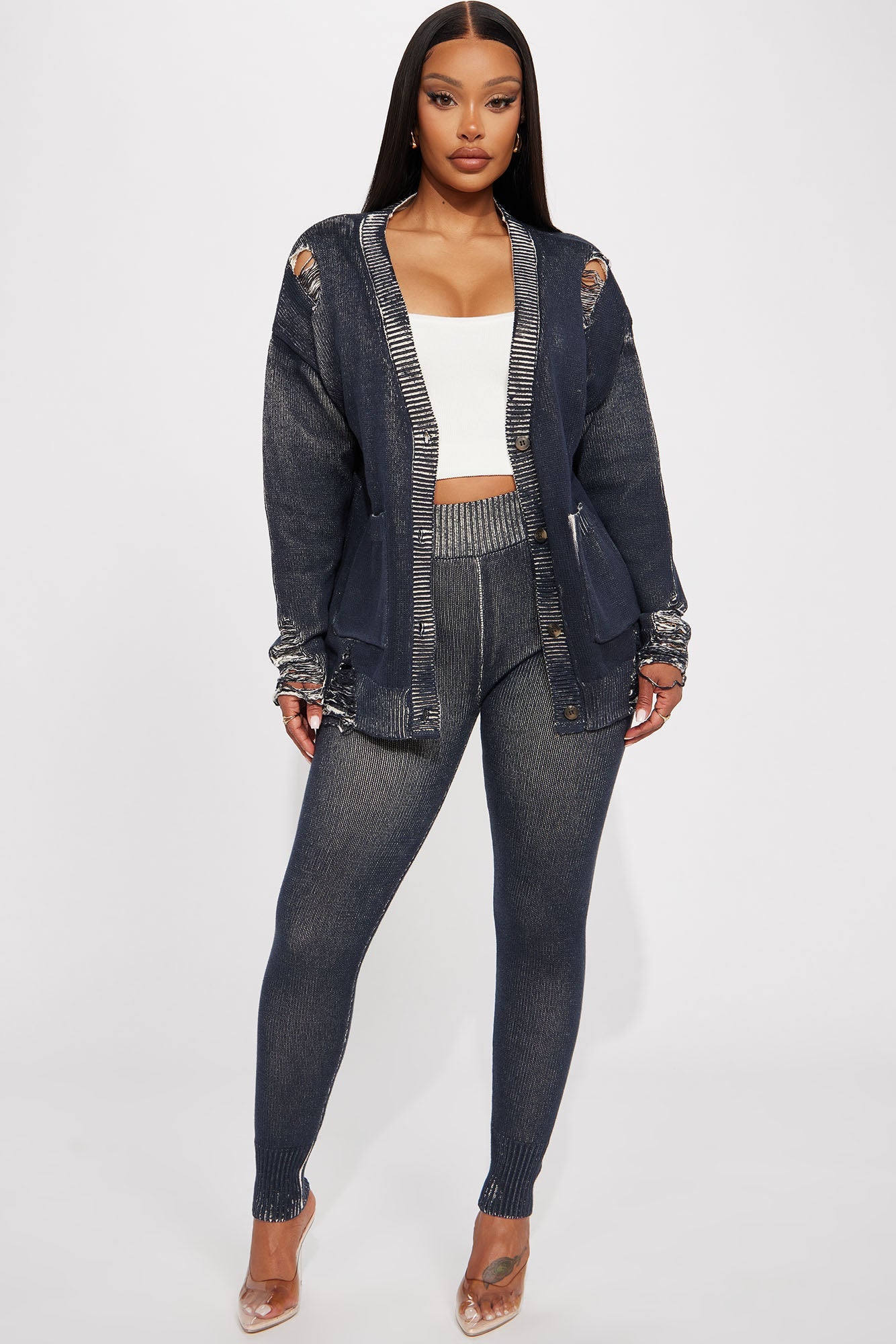 Lola Washed Sweater Legging Set - Black