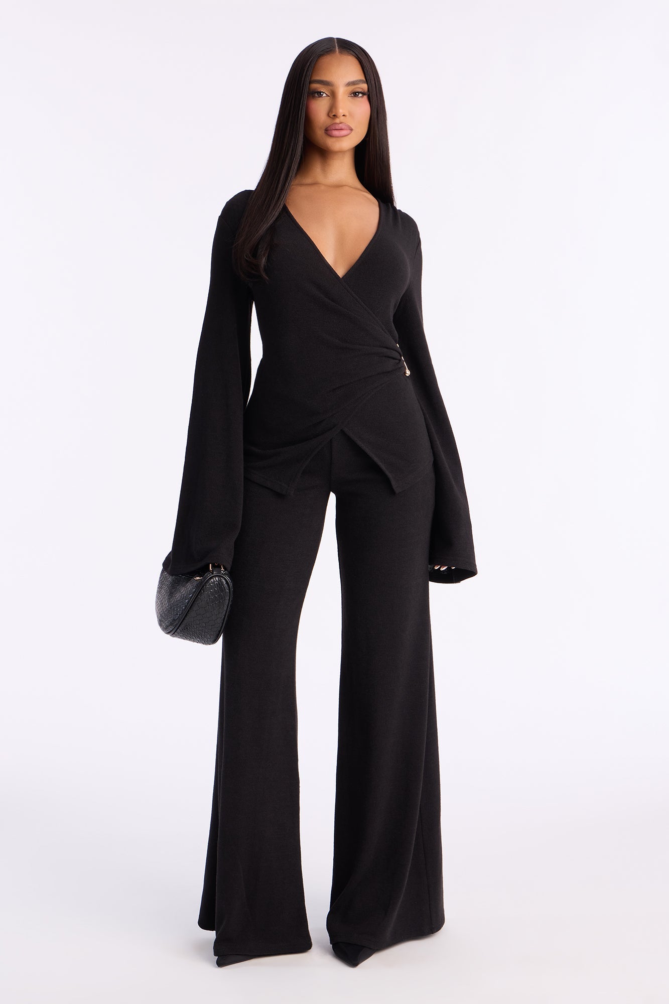 Bailey Flare Leg Pant Set - Black