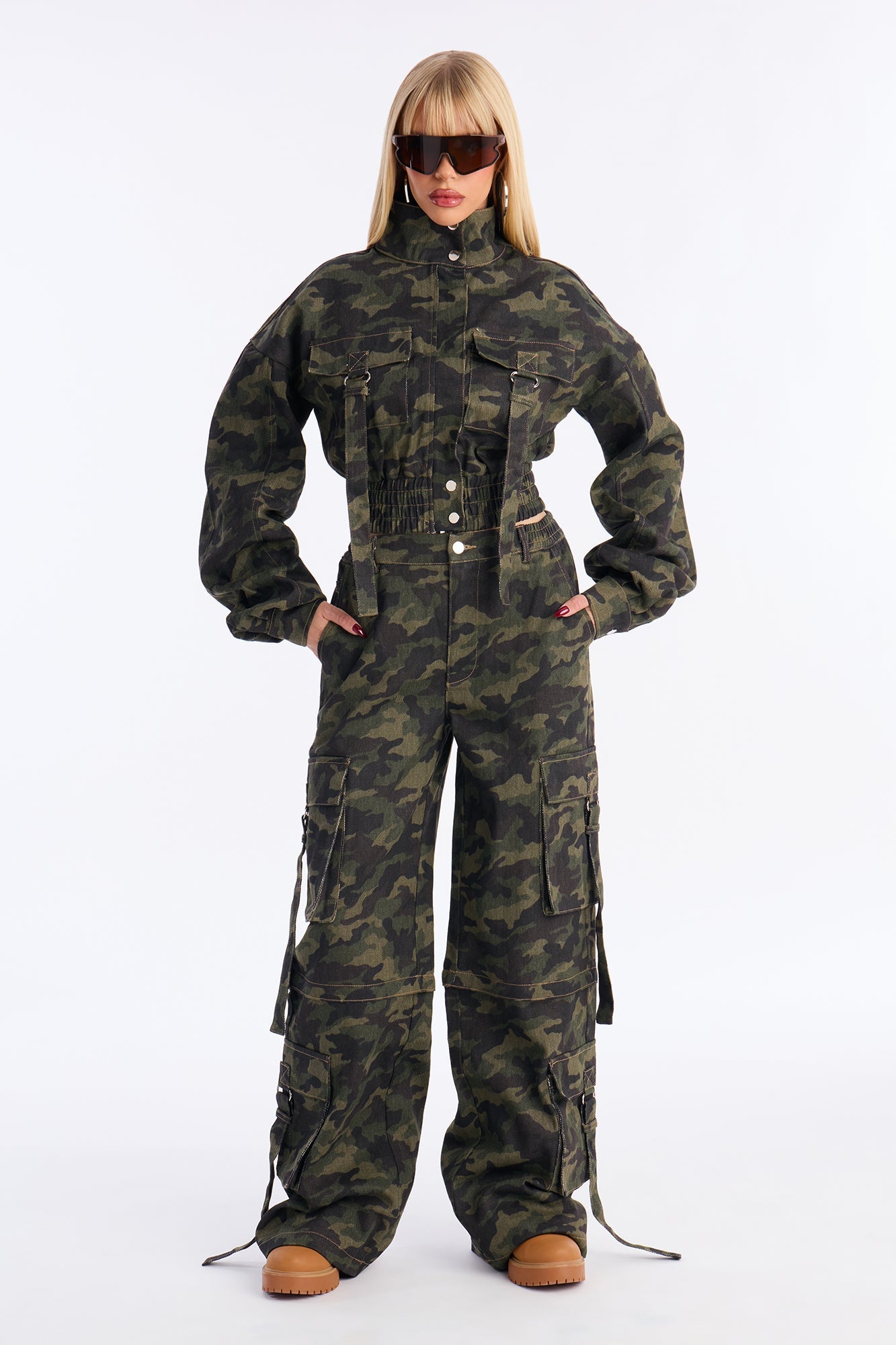 Kamryn Camo Convertible Cargo Pant Set - Olive/combo