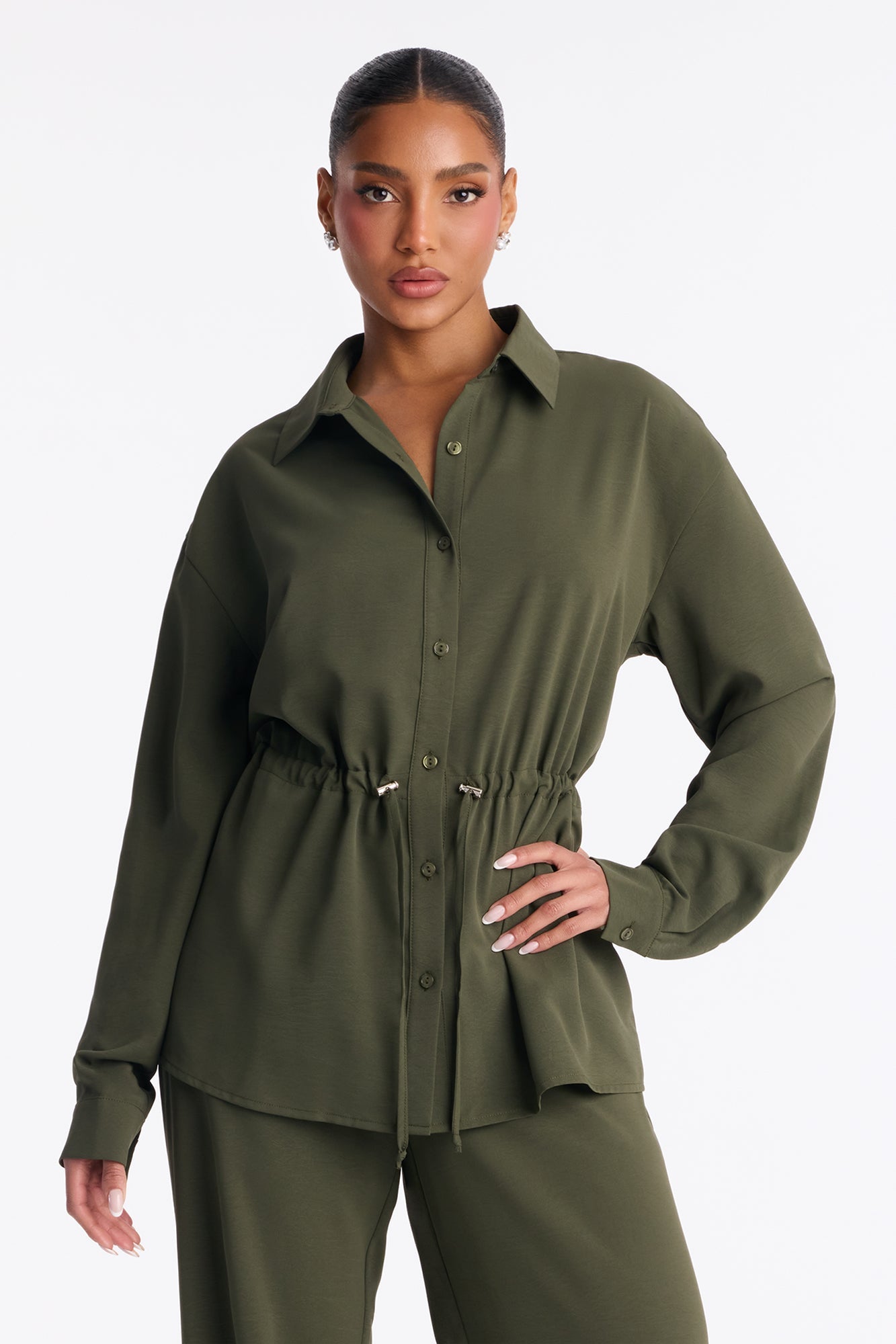 On A Safari Tie Waist Pant Set - Olive