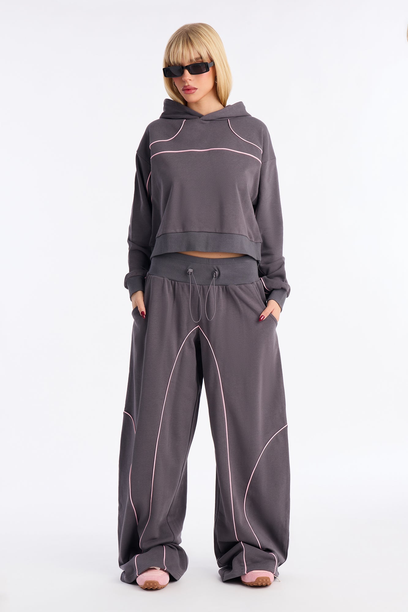 Cool Girl Oversized Hoodie Pant Set - Charcoal