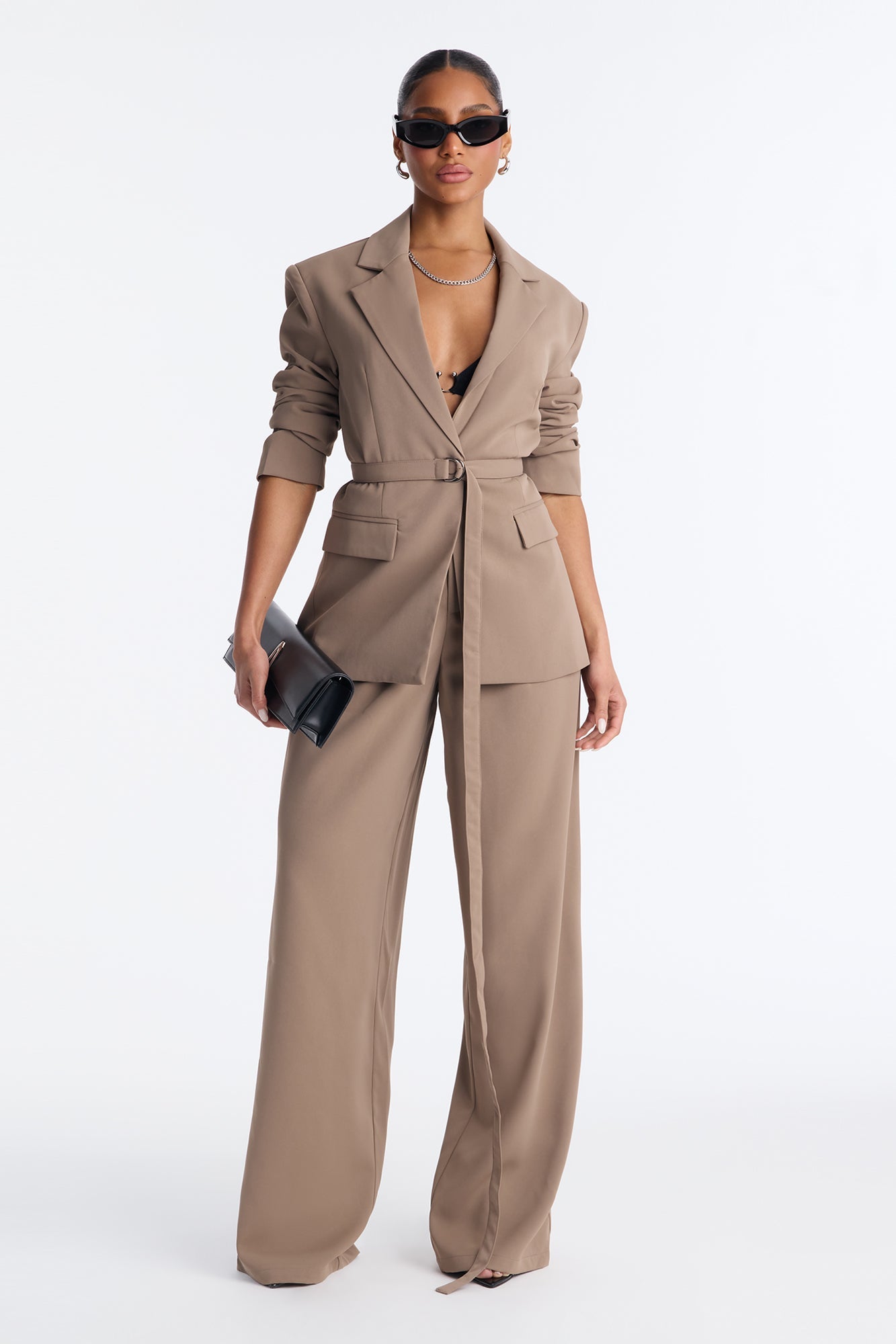 No Promises Belted Blazer Pant Set - Stone