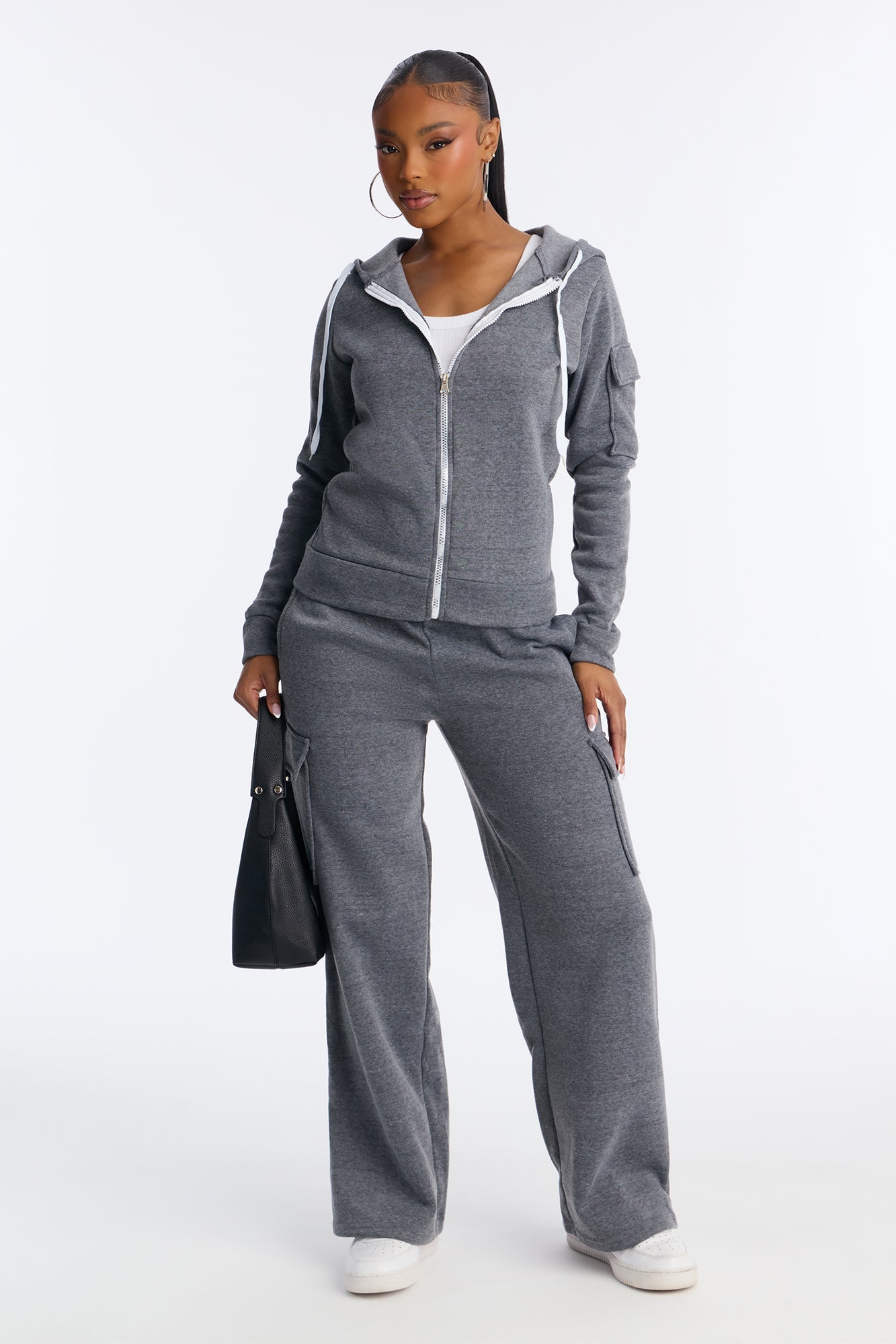 On the Run Cargo Fleece Pant Set - Grey