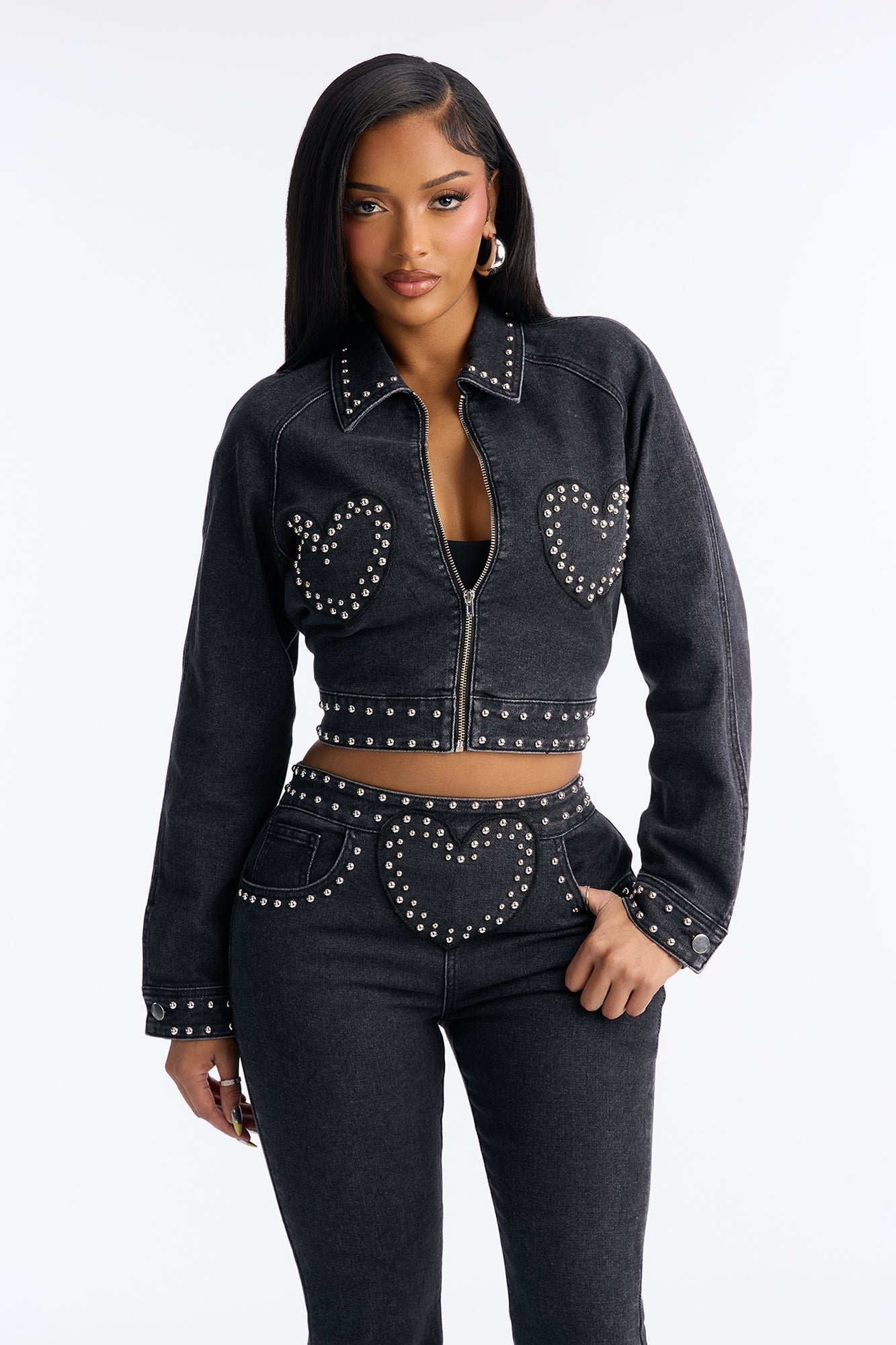 Heart The Haters Studded Denim Pant Set - Black