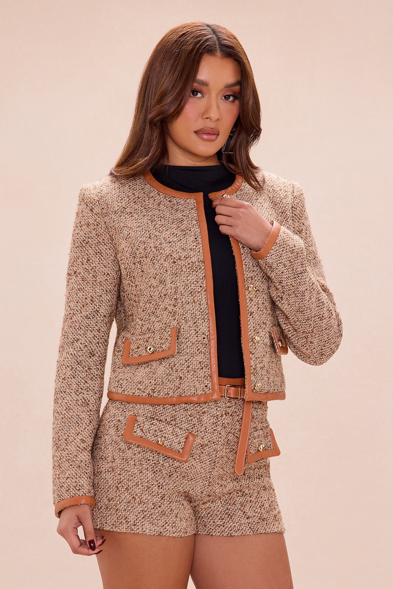 Annie Tweed Short Set - Brown