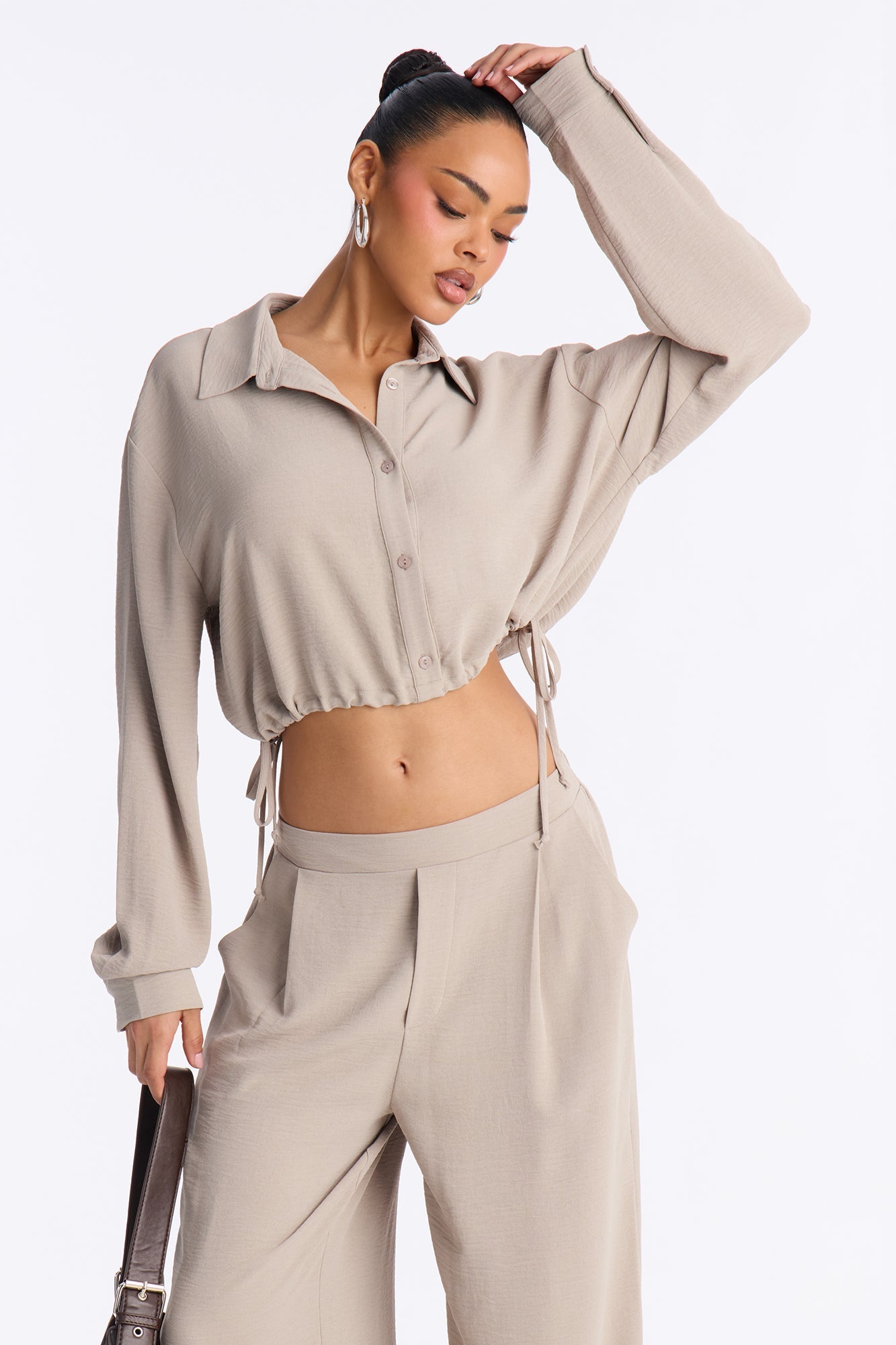 Makenzie Drawstring Waist Pant Set - Stone