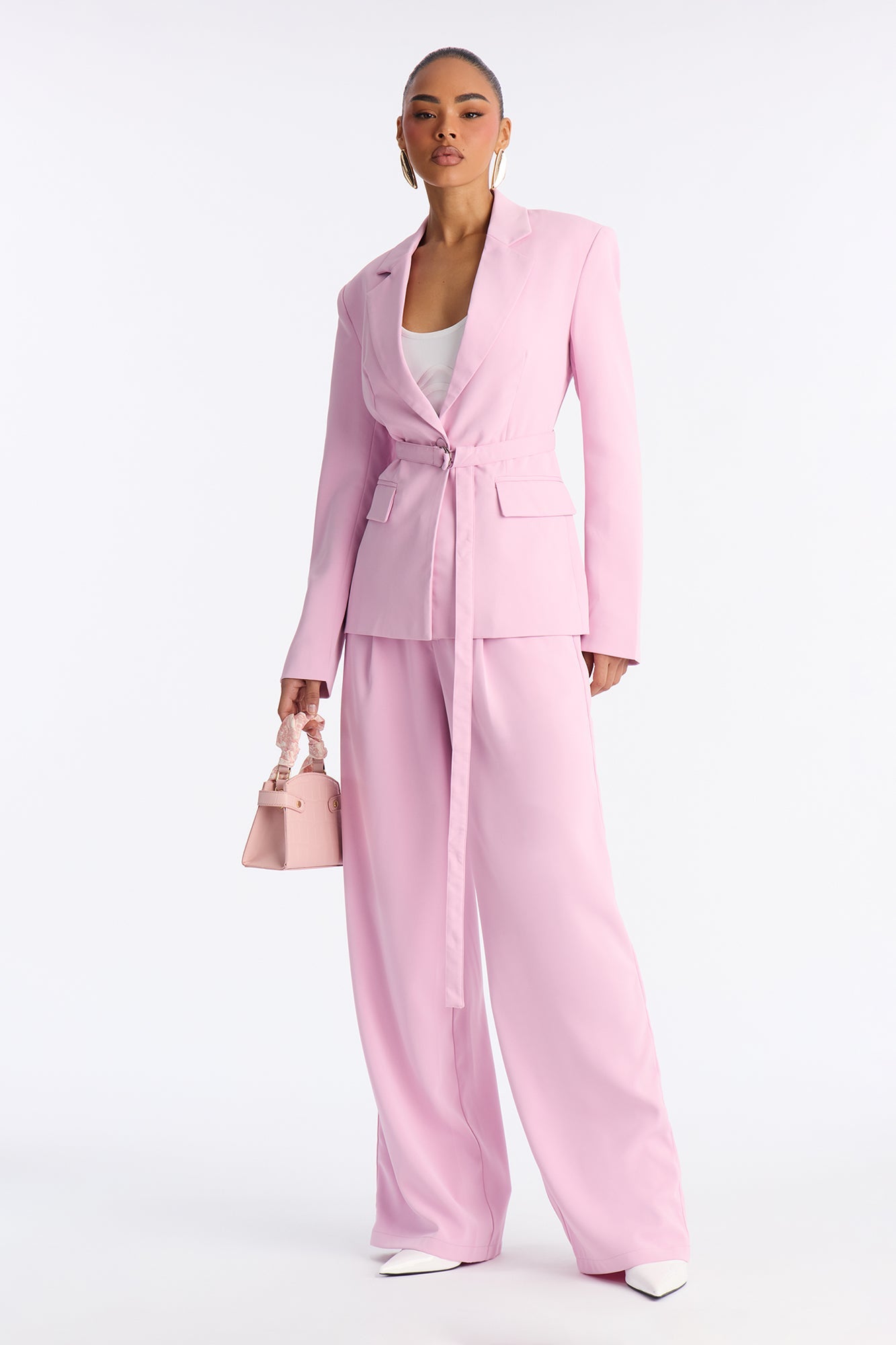 No Promises Belted Blazer Pant Set - Mauve