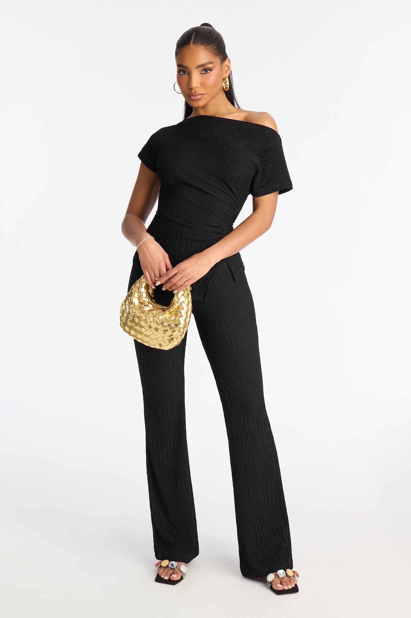 Delilah Textured Pant Set - Black