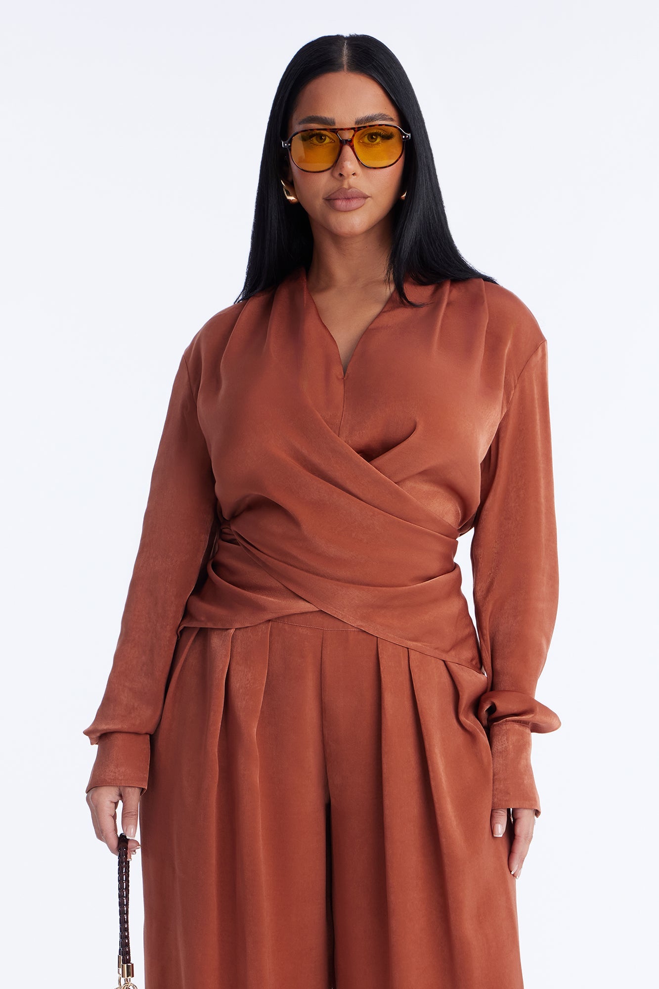 Into You Satin Pant Set - Rust
