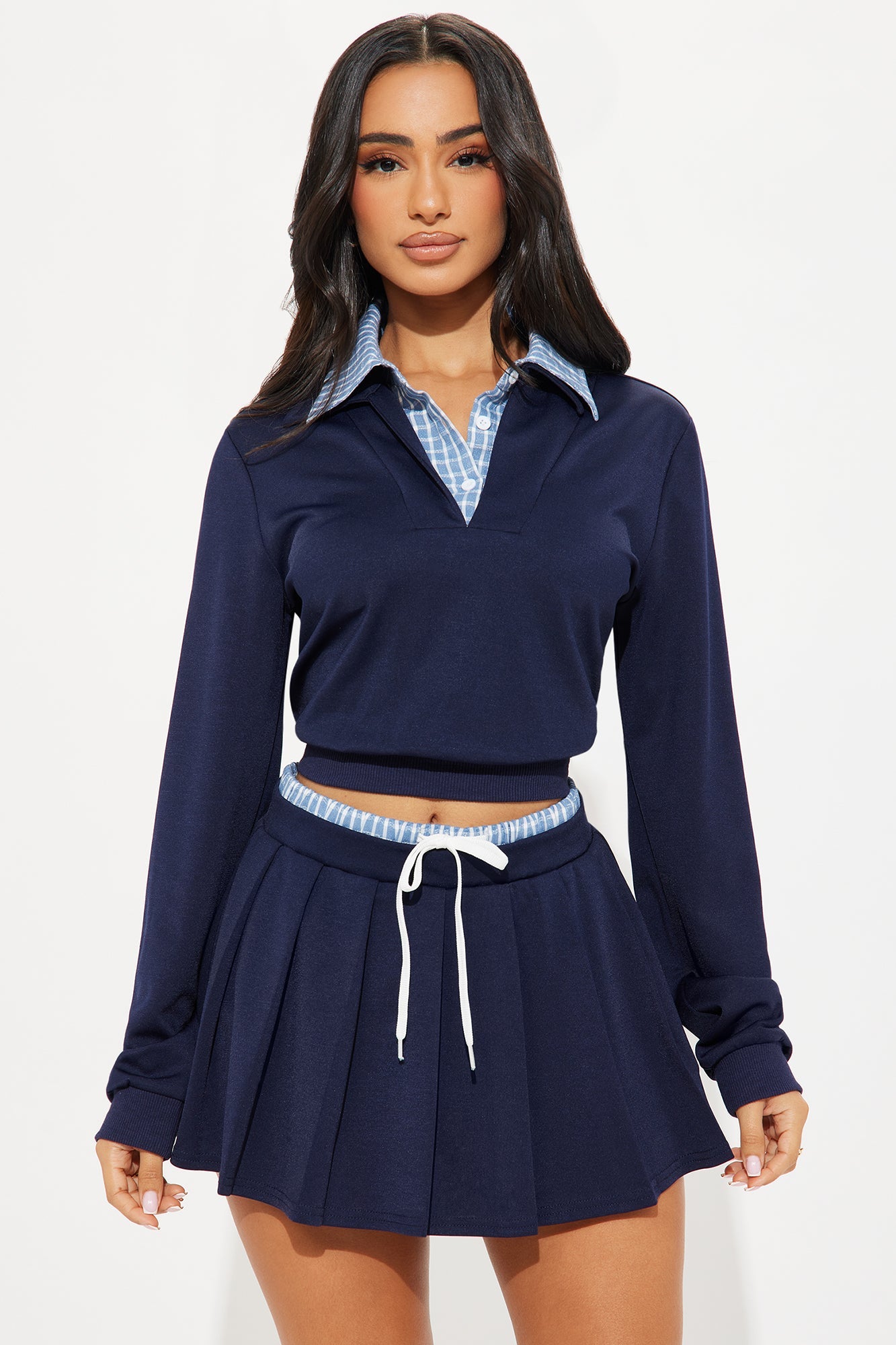 Straight A's Pleated Skirt Set - Navy