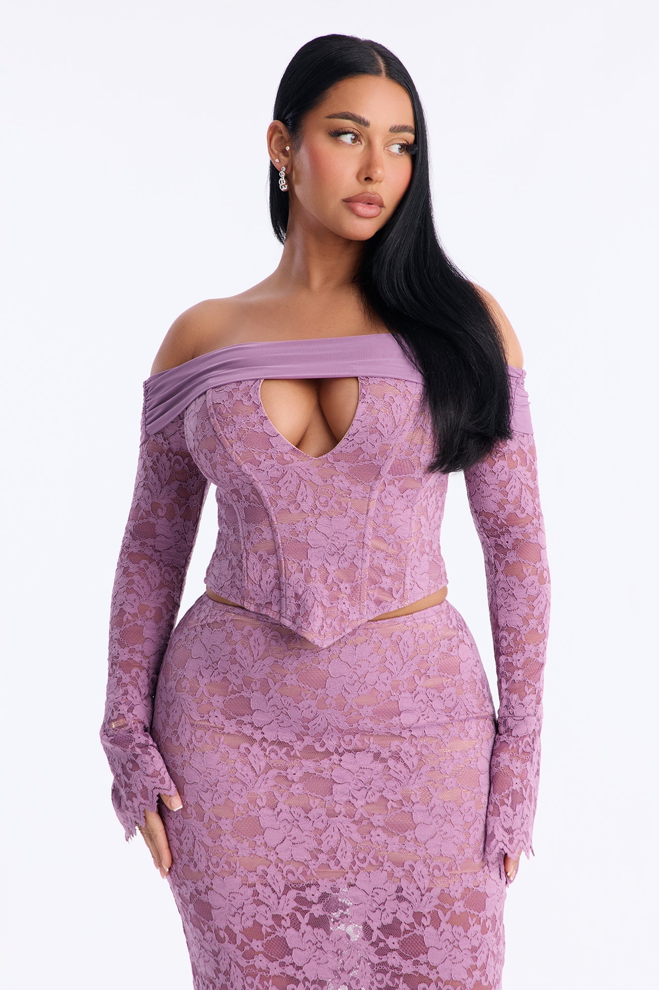 Enchanted Nights Corset Lace Skirt Set - Lavender