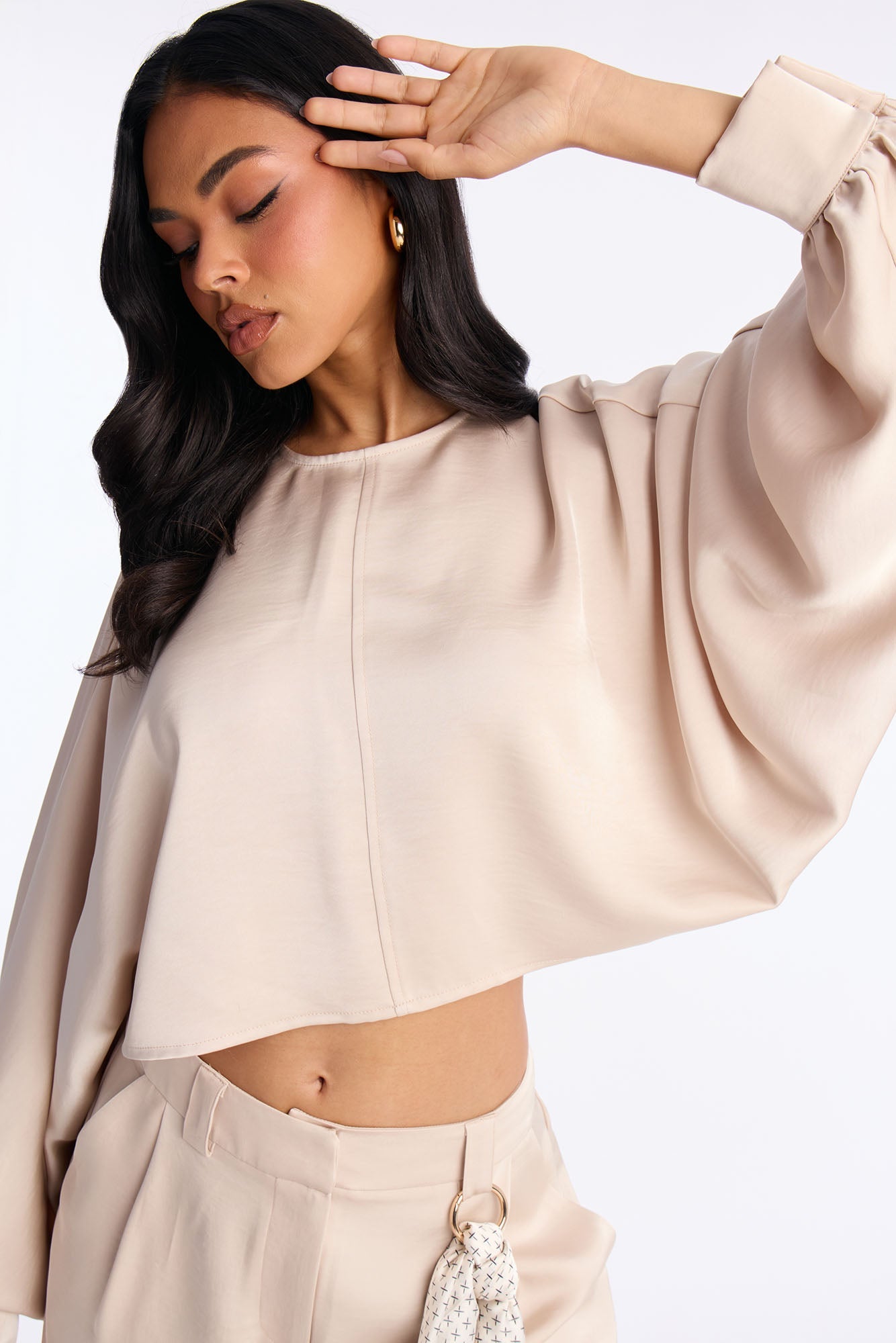 Not Your Typical Satin 3 Piece Pant Set - Champagne