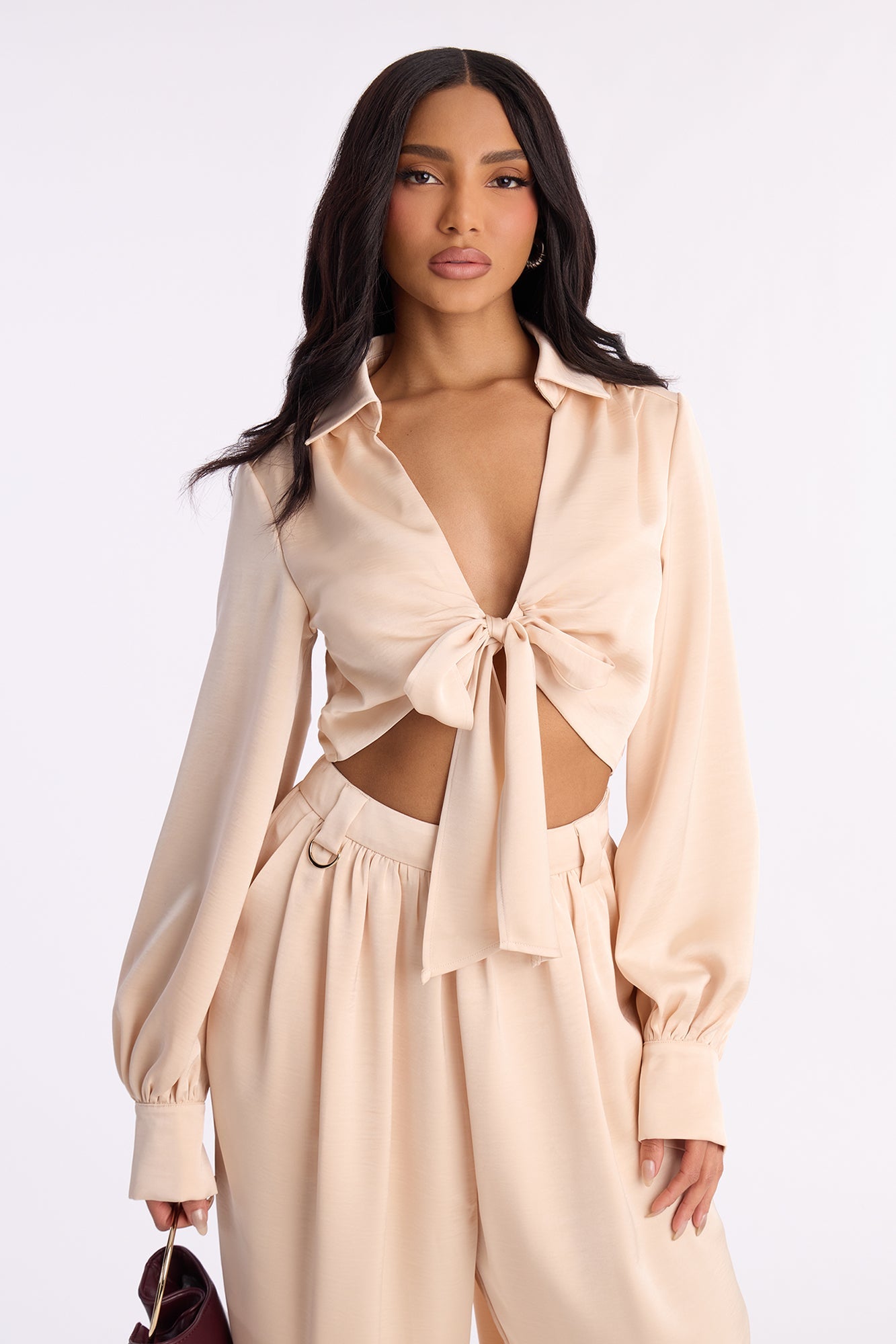 Michelle Satin Balloon Pant Set - Champagne