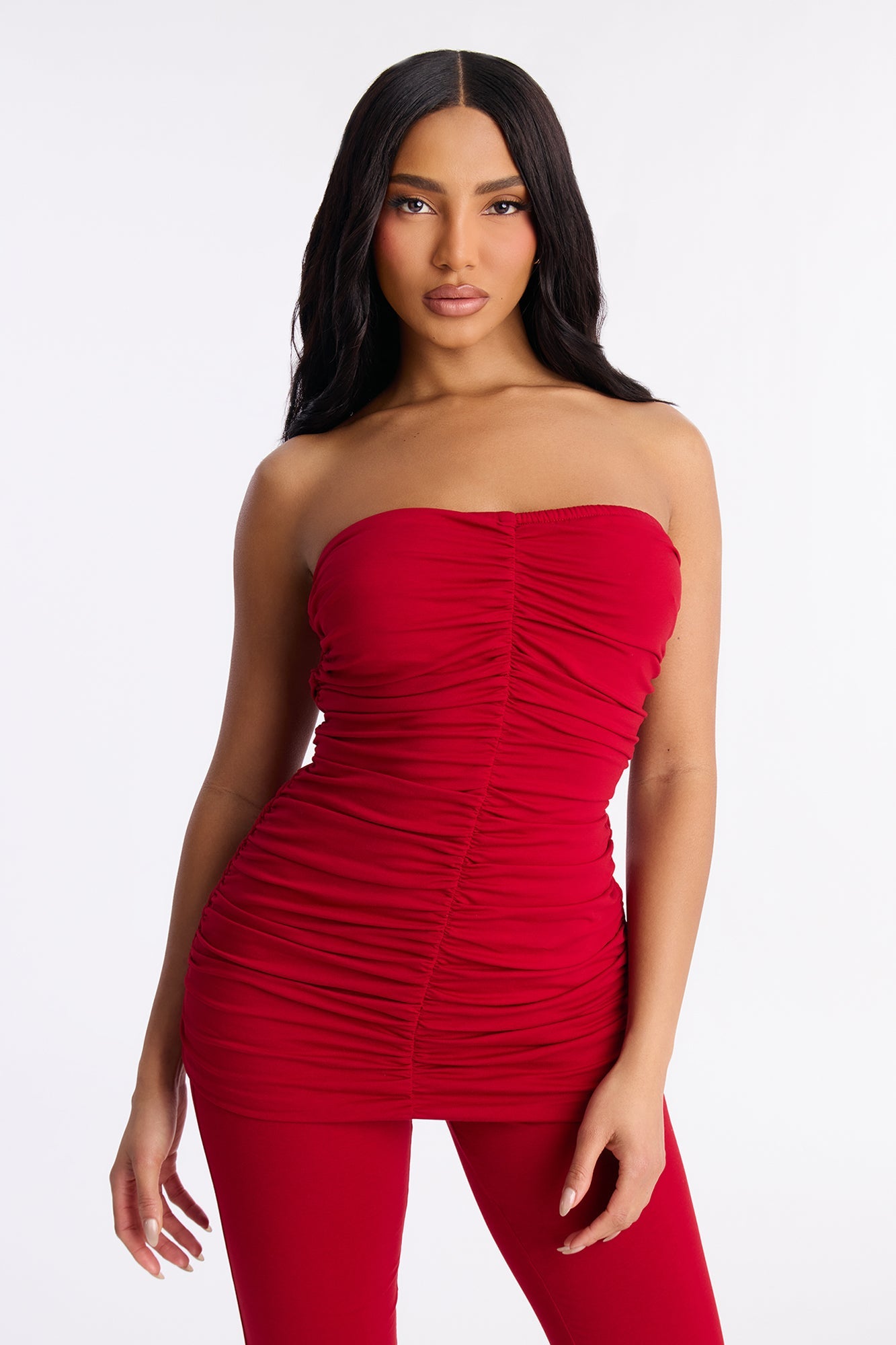 Adalina Ruched Flare Leg Pant Set - Red