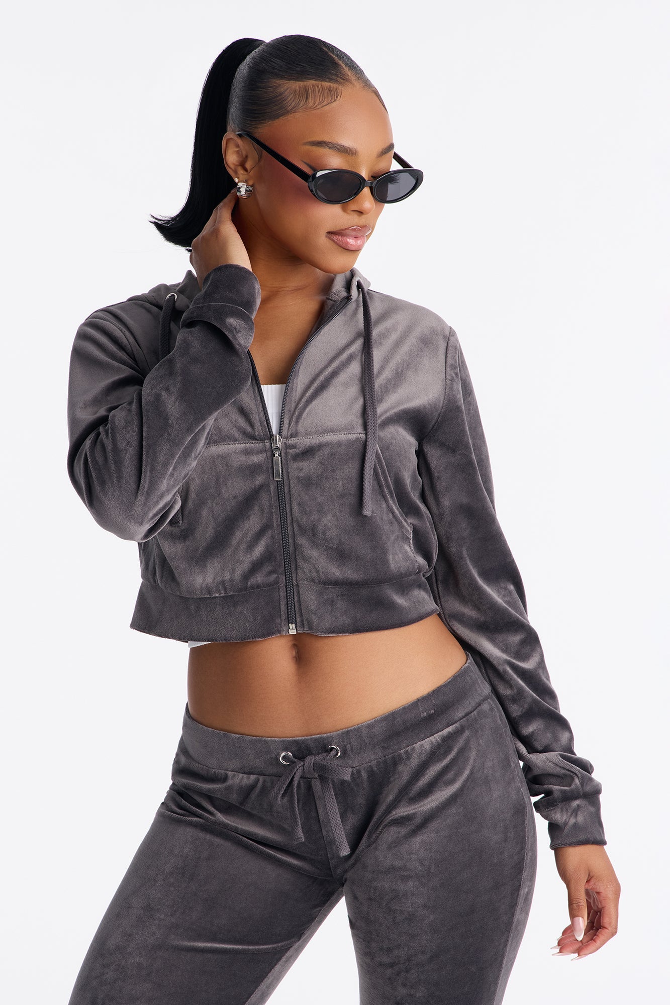 The Original Trendsetter Low Rise Velour Set - Grey