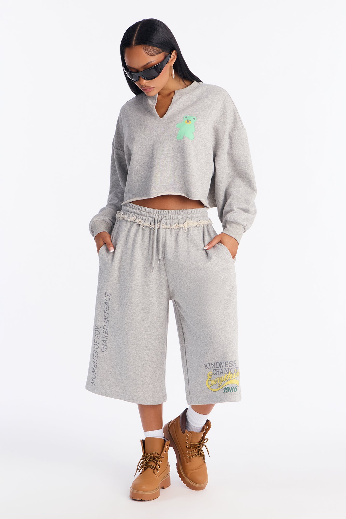 Kindness Changes Everything Fleece Short Set - Grey