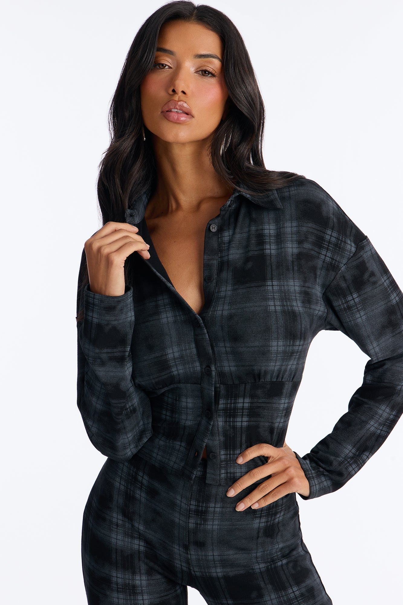 Roxana Plaid Flare Pant Set - Black/combo