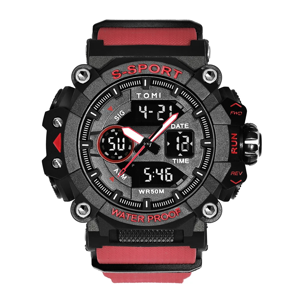 TOMI Men Sports Watch Simple Outdoor Sports Waterproof Double Display Night Light Men Electronic Watch Military Sports