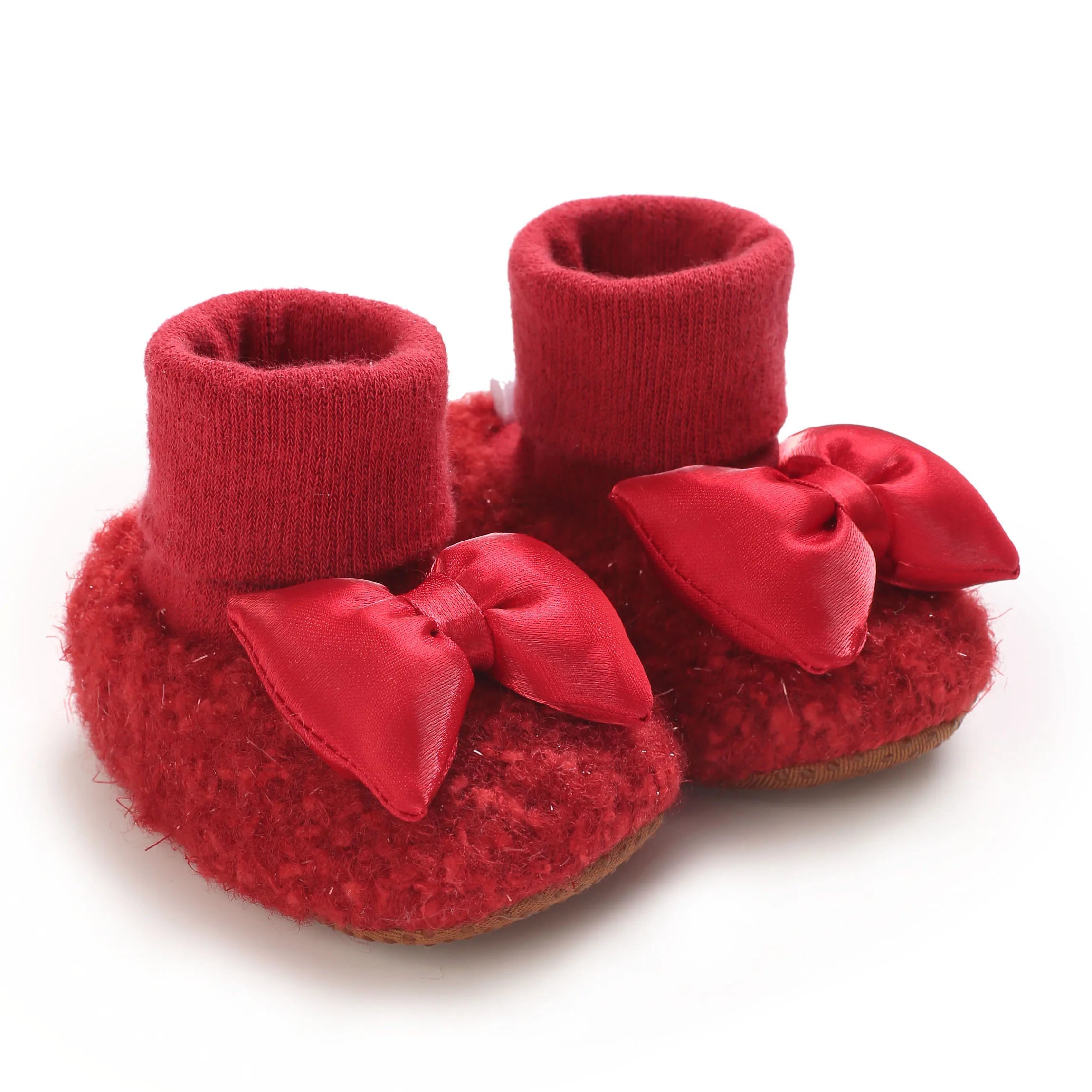 Autumn And Winter New Butterfly Bow Baby Baby Baby Baby Walking Shoes Socks Shoes Thickened Baby Shoes With Plush 0-18M Baby
