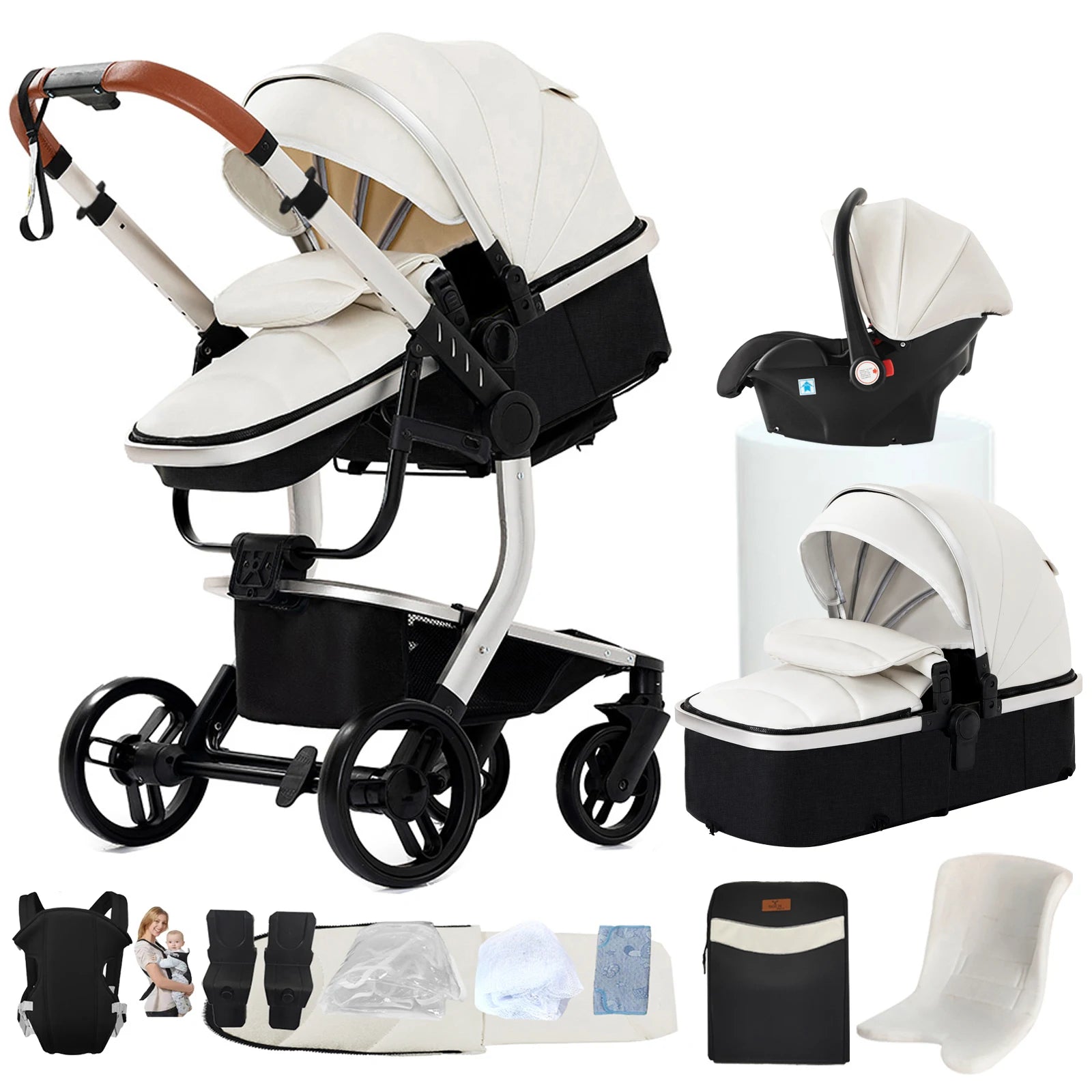 Baby Stroller for baby lightweight baby stroller 3 in 1 baby car Baby carriage baby stuff light strollers For newborn baby buggy,Luxury baby stroller, high landscape baby stroller, 360 ° rotatable convertible baby stroller w