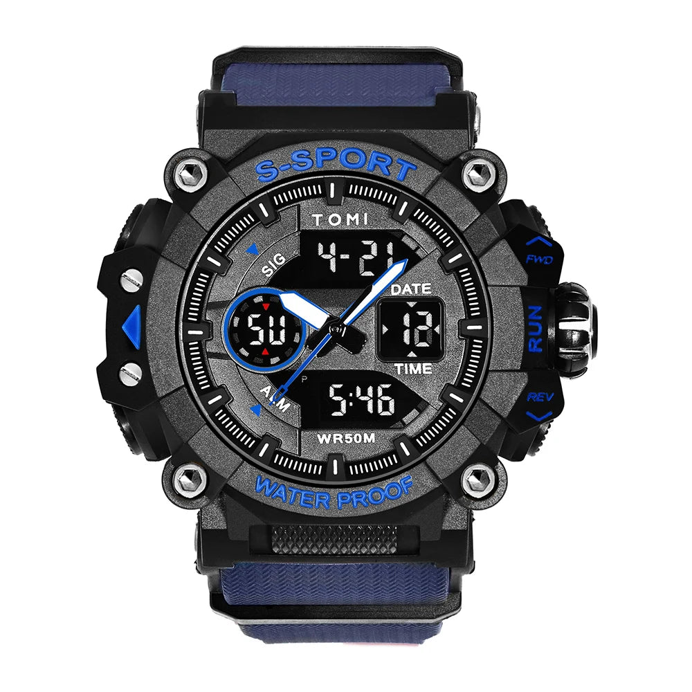 TOMI Men Sports Watch Simple Outdoor Sports Waterproof Double Display Night Light Men Electronic Watch Military Sports