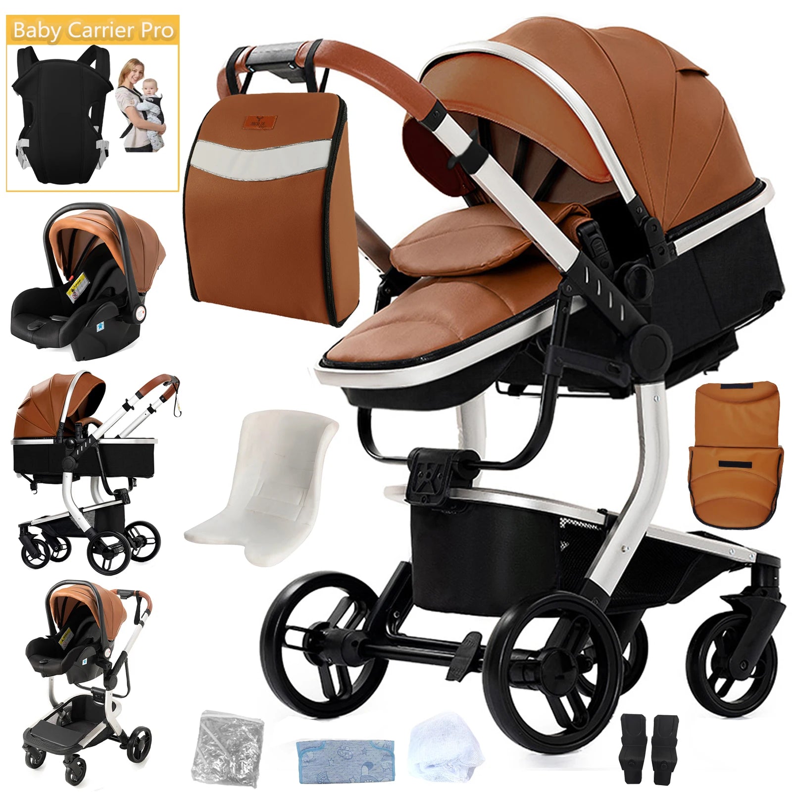 Baby Stroller for baby lightweight baby stroller 3 in 1 baby car Baby carriage baby stuff light strollers For newborn baby buggy,Luxury baby stroller, high landscape baby stroller, 360 ° rotatable convertible baby stroller w