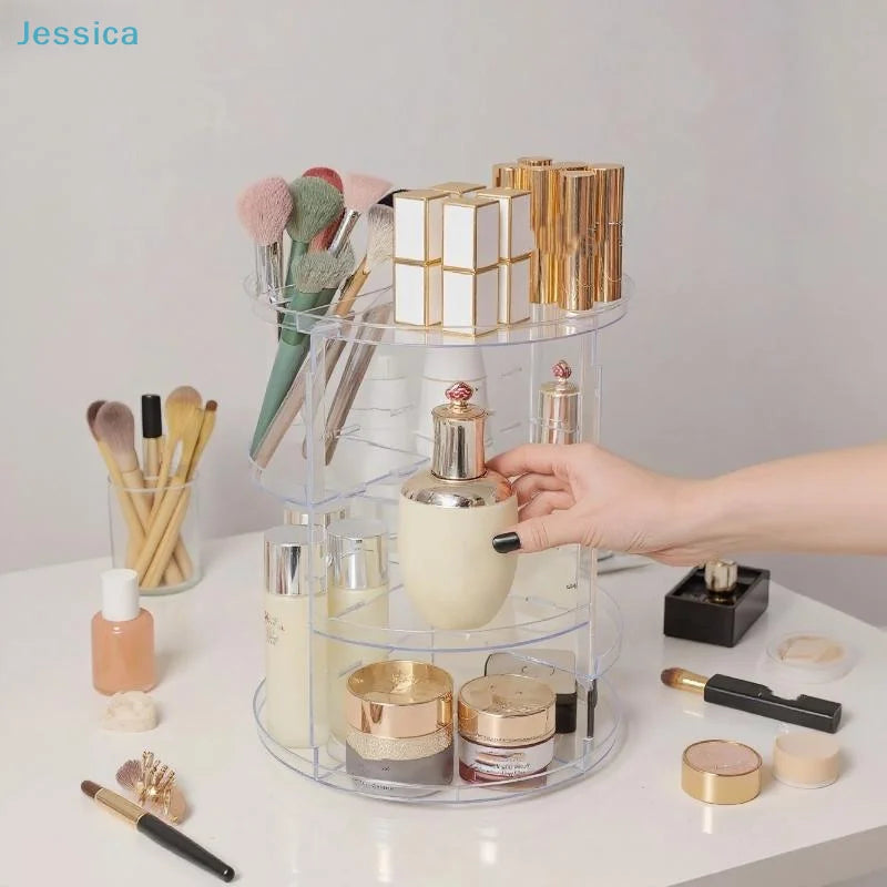 ♥360° Rotating Makeup Organizer Clear Acrylic Cosmetic Storage Rack for Skincare, Brushes & Beauty Products