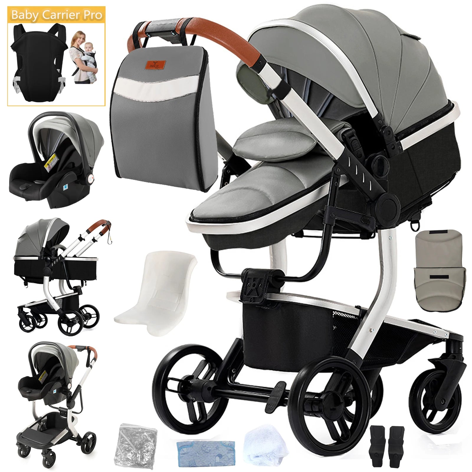 Baby Stroller for baby lightweight baby stroller 3 in 1 baby car Baby carriage baby stuff light strollers For newborn baby buggy,Luxury baby stroller, high landscape baby stroller, 360 ° rotatable convertible baby stroller w