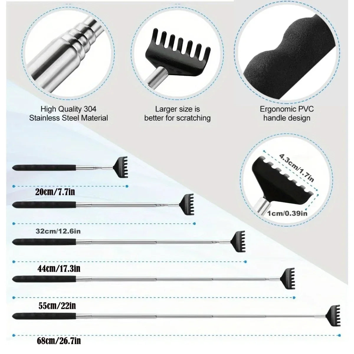 Telescopic Back Scratcher Ergonomic Back Scratchers Extendable Metal Claw Design Stocking Stuffers Hand Massager Backslap