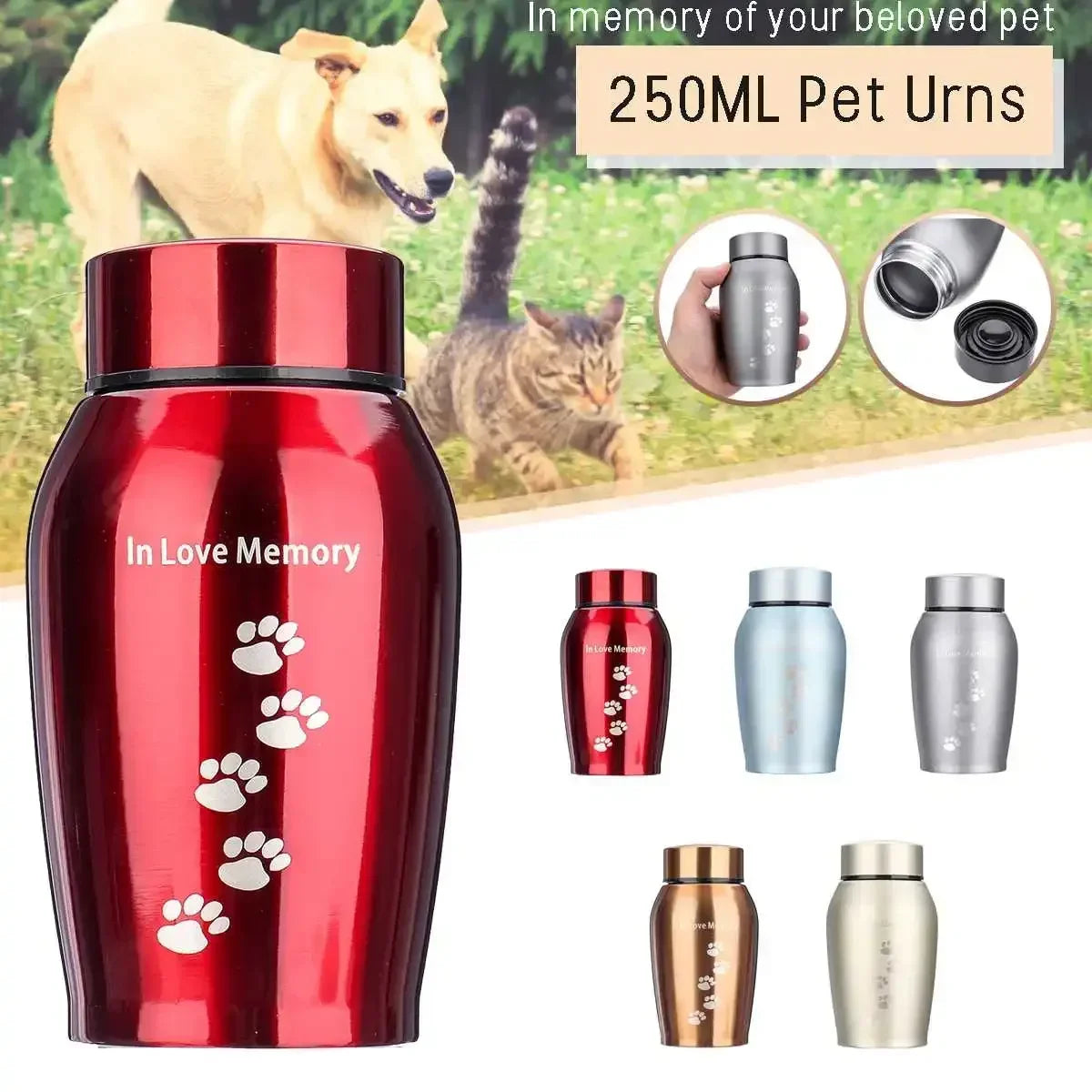 250ML Stainless steel Urns Pets Dog Cat Birds Mouse Cremation Ashes Urn Keepsake Casket Columbarium Pets Memorials