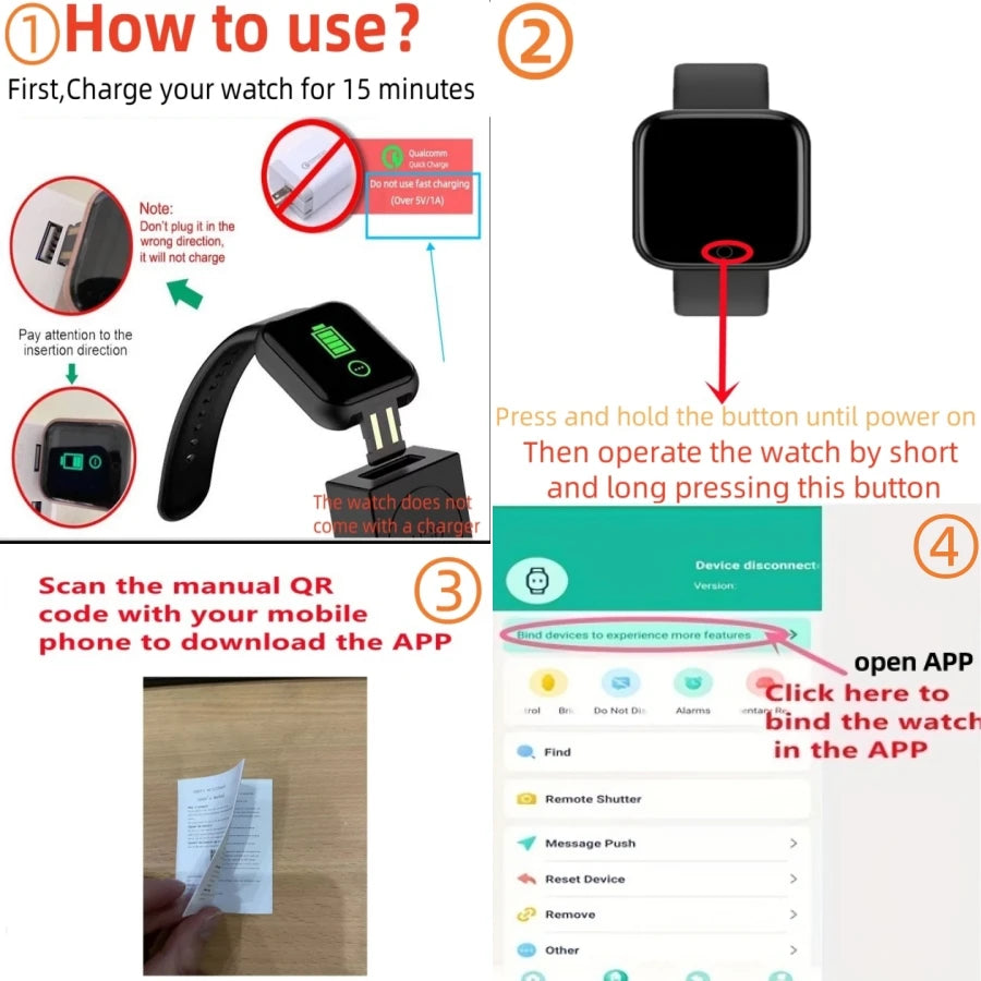 Woman Smart Watch Men Sport Wristband Fitness Monitoring Track Heart Rate Call Reminder Message Push Smartwatch Weather Children